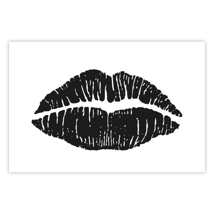 Poster Lipstick Trace - imprint of black female lips on white plain background