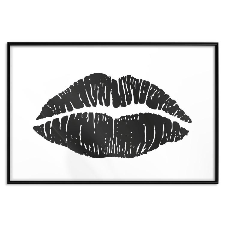 Poster Lipstick Trace - imprint of black female lips on white plain background