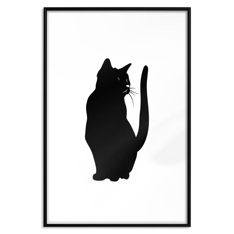 Poster Curious Cat - abstract black animal on plain white background
