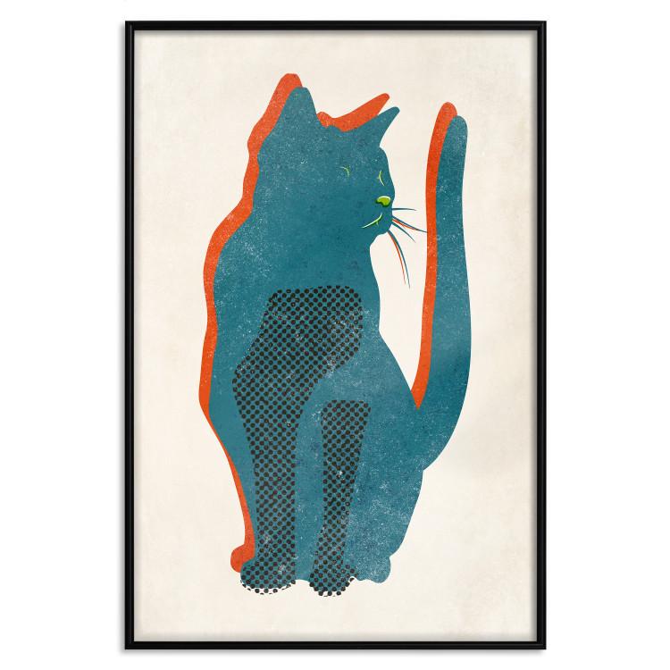 Poster Feline Moods - abstract two-color cat on light beige background