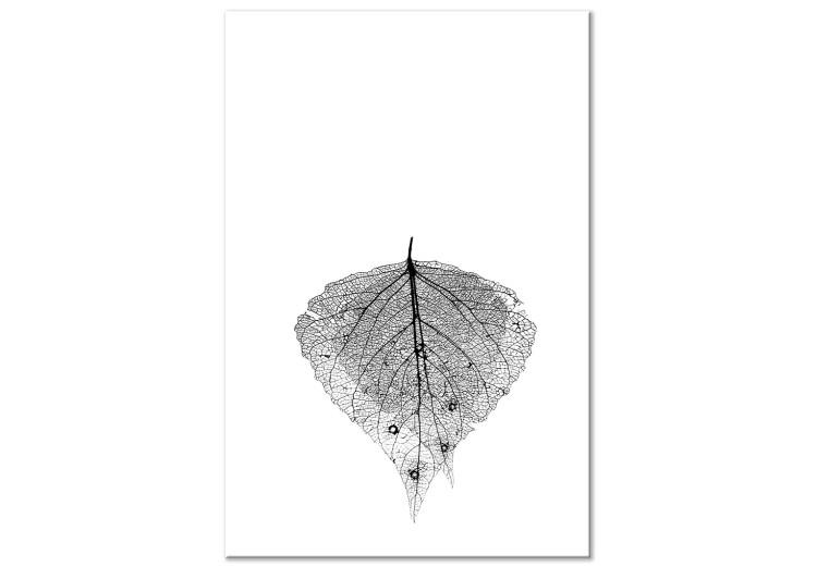 Canvas Print Macro Leaf (1-piece) Vertical - stylish black leaf on white background