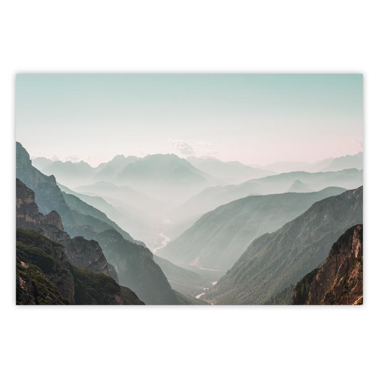 Poster Mountain Horizon - landscape of rocky mountains with a gentle misty glow