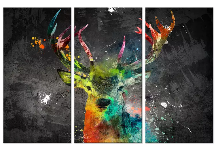 Rainbow Deer (3-piece) - abstract colorful deer with antlers
