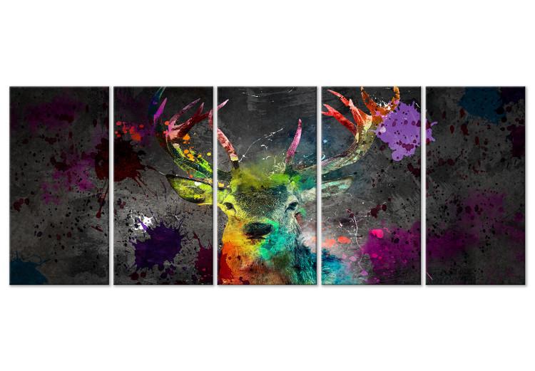 Canvas Print Rainbow Deer (5-piece) Narrow - colorful abstract animal