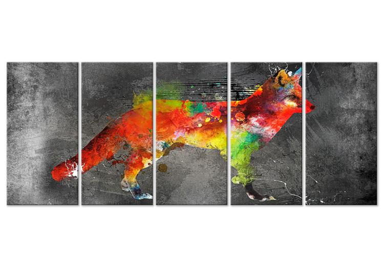 Canvas Print Forest Hunter (5-piece) Narrow - abstract fox on a black background