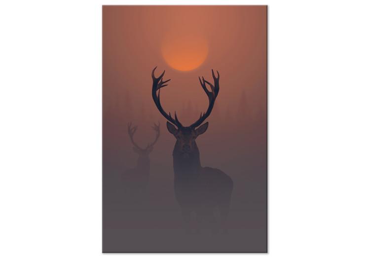 Canvas Print Deer in the Mist (1-piece) Vertical - animal at sunset