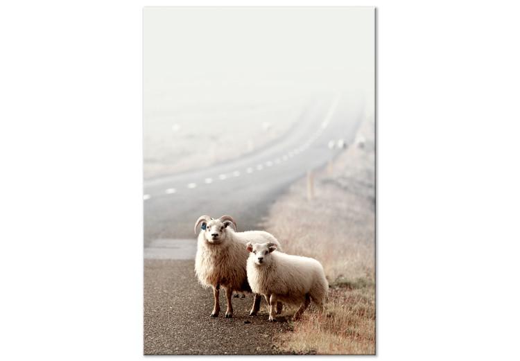 Canvas Print Extraordinary Hitchhikers (1-piece) Vertical - animals by the roadside