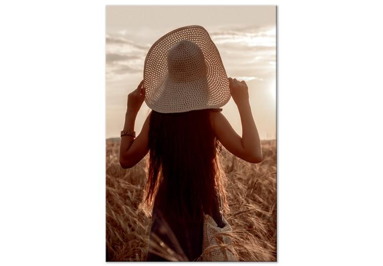 Canvas Print Late Harvest (1-piece) Vertical - woman at sunset