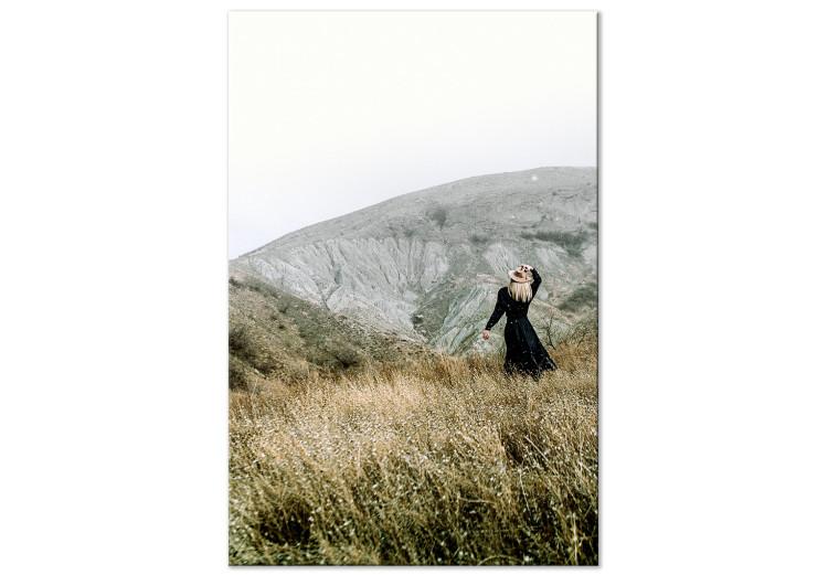 Canvas Print Lost in Nature (1-piece) Vertical - landscape of a woman against mountains