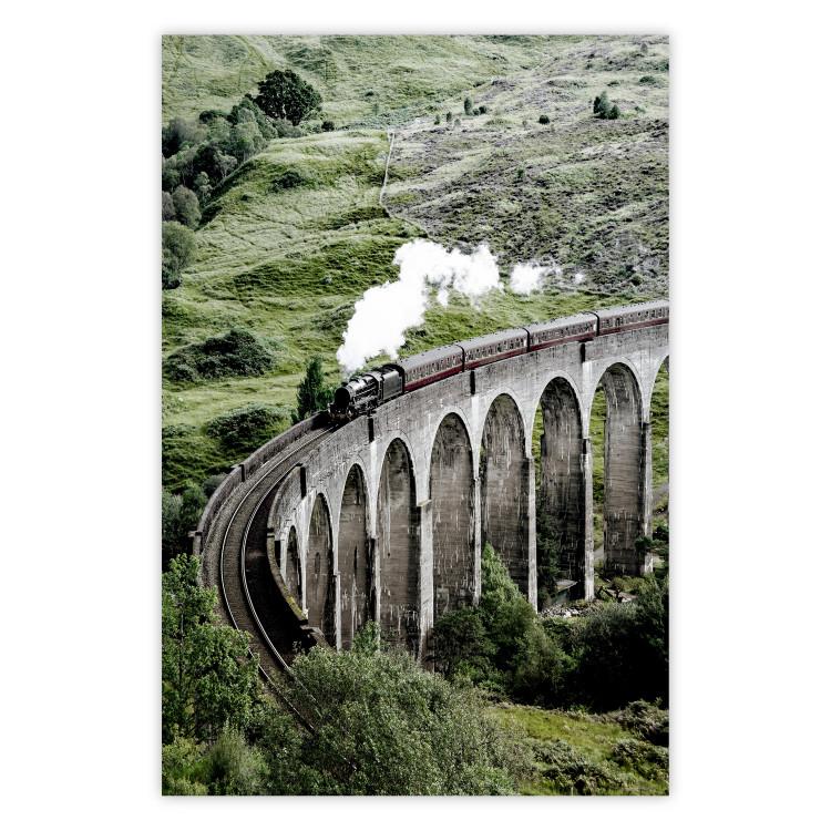 Poster Journey Through Time - landscape of a large viaduct with a train passing through