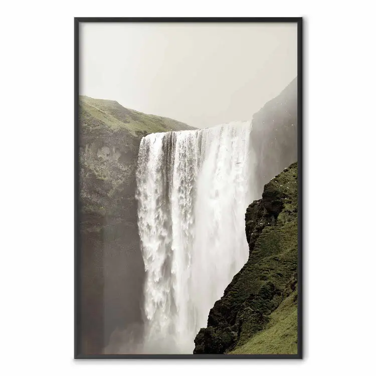 Majesty of Nature - landscape of a waterfall amidst moss-covered rocks