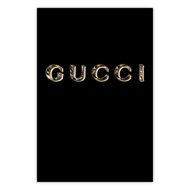 Poster Gucci - golden English text with glitter on a solid black background
