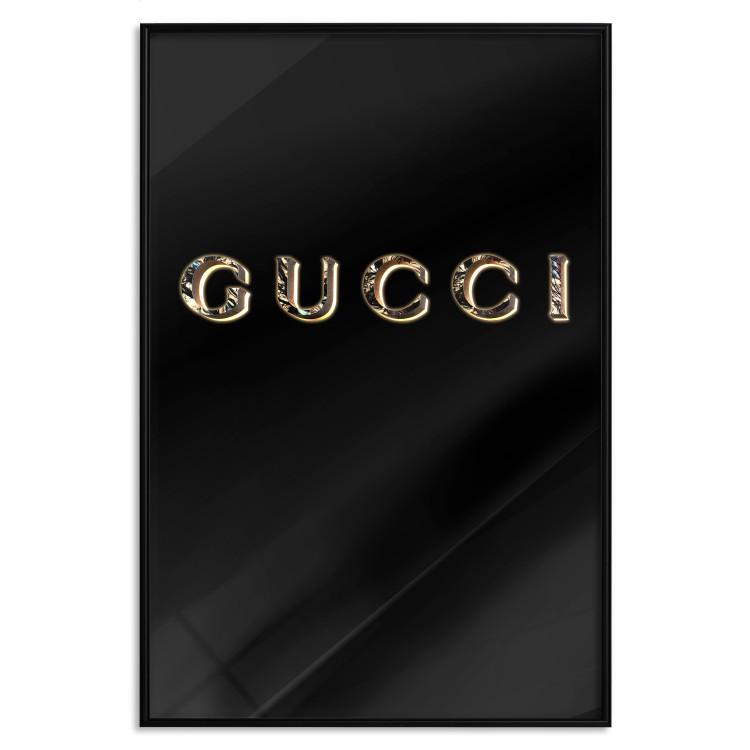 Poster Gucci - golden English text with glitter on a solid black background