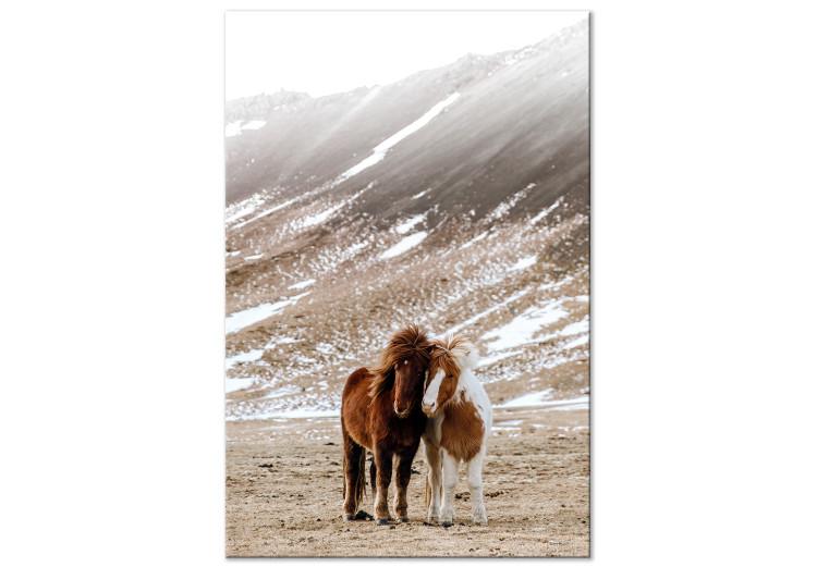 Canvas Print Warm Friendship (1-piece) Vertical - portrait of horses against mountain backdrop