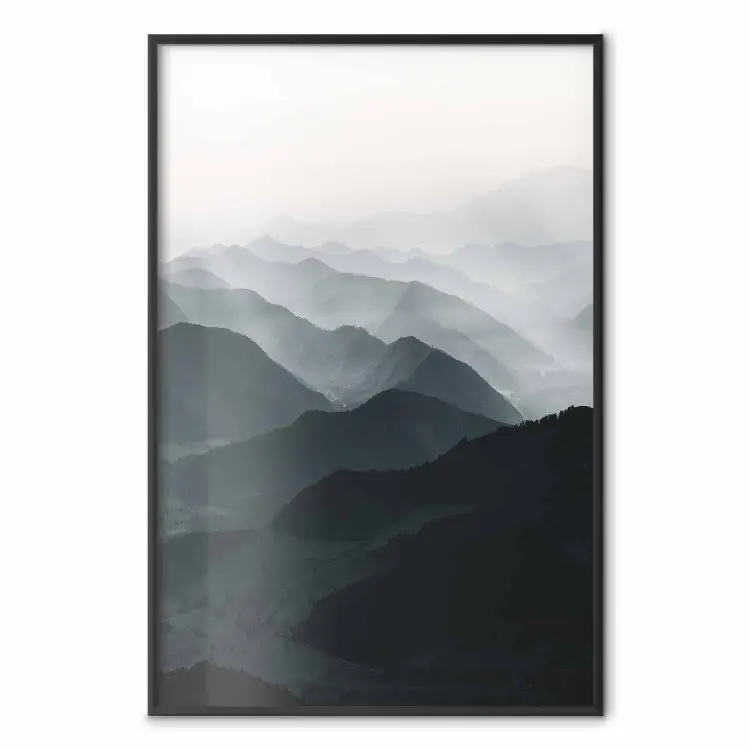 Parallel Mountain Ridges Poster Parallel Ridges - dark mountain landscape against a bright light ...