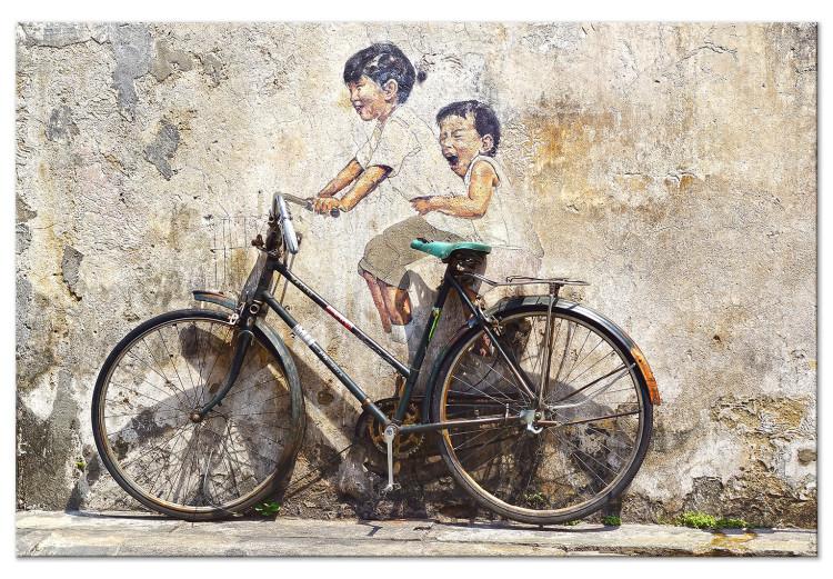 Canvas Print Carefree (1-piece) Wide - vintage bicycle against street art backdrop