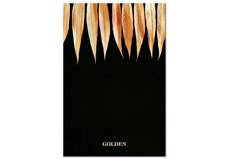 Canvas Print Delicate Leaves (1-piece) Vertical - golden leaves on a black background
