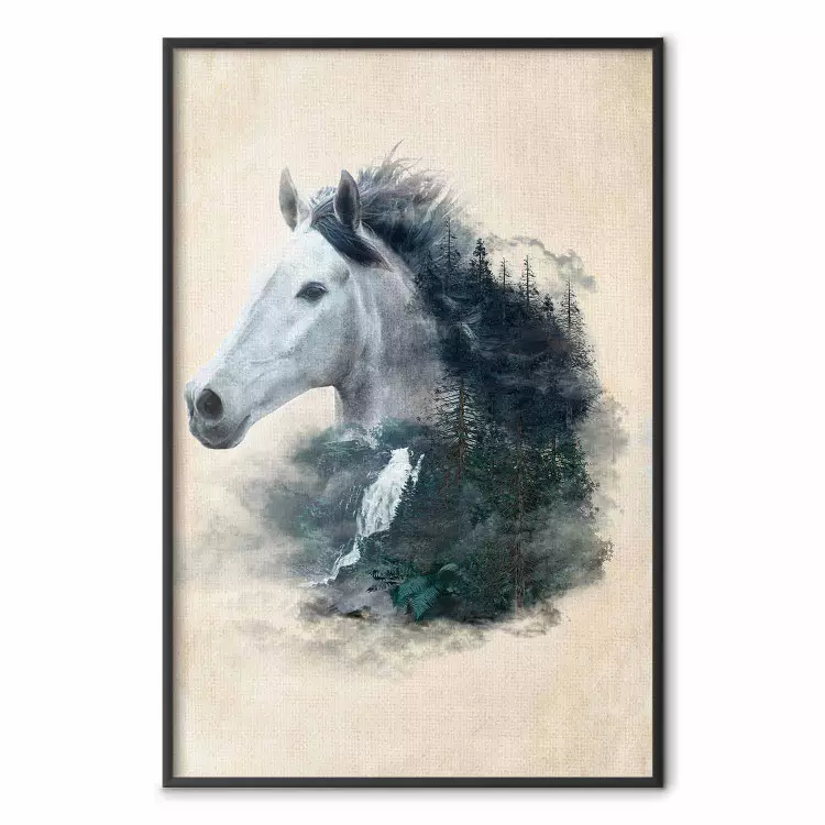 Messenger of Freedom - gray horse surrounded by nature on a beige texture