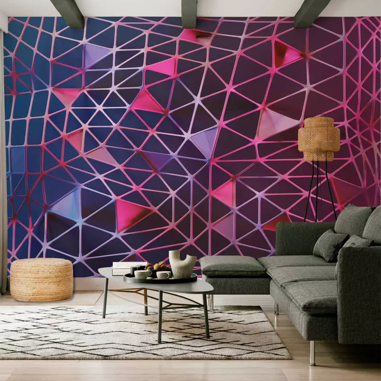 Geometric grid - a combination of triangles in shades of purple and pink
