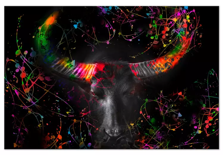 Canvas Print Angry Bull (1-piece) Wide - second variant - colorful animal