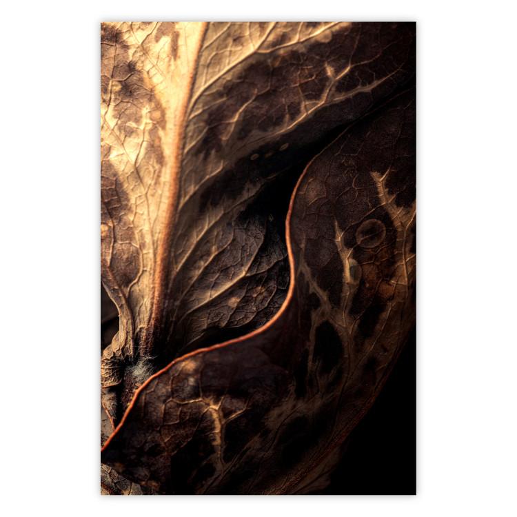 Poster Tangled Trace - golden leaf with distinct texture on a black background
