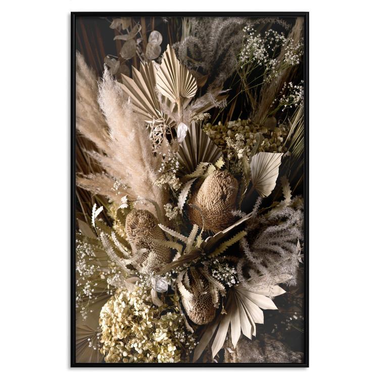 Poster Baroque Splendor - bouquet of various plants on a black background in boho style