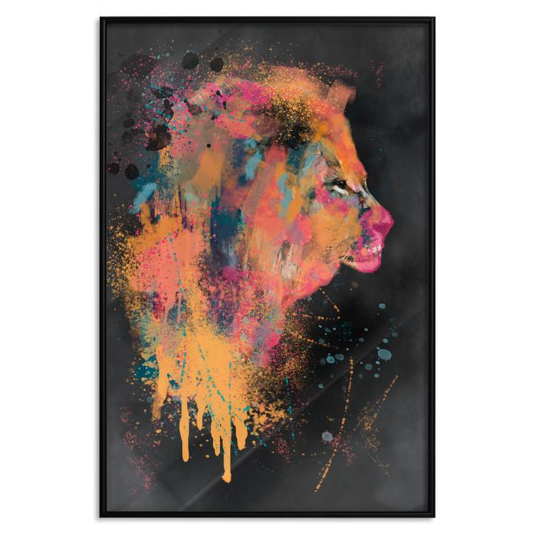 Poster Lion's Moods - abstract animal in a multicolored watercolor motif