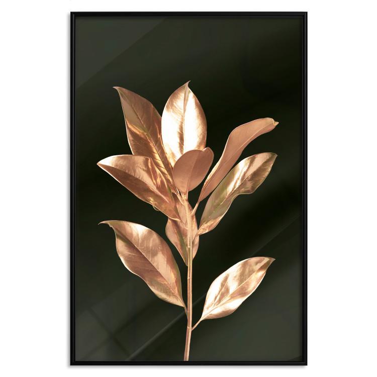 Poster Extraordinary Twig - plant composition of golden leaves on a black background