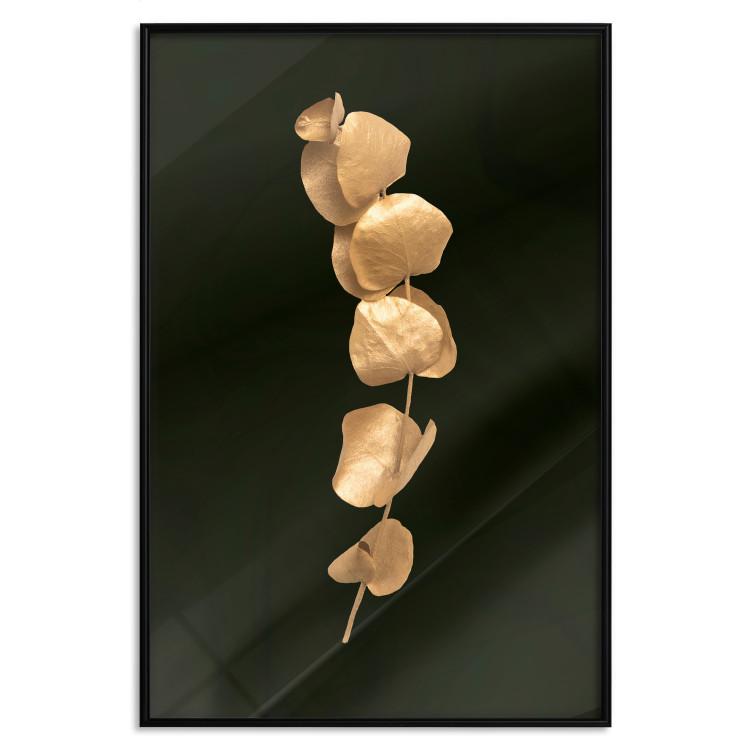 Poster Botanical Miracle - composition of golden leaves on a solid black background