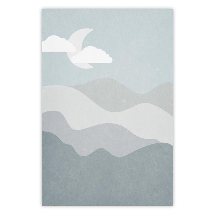 Poster Mysterious Night - mountain landscape with sky, clouds, and moon
