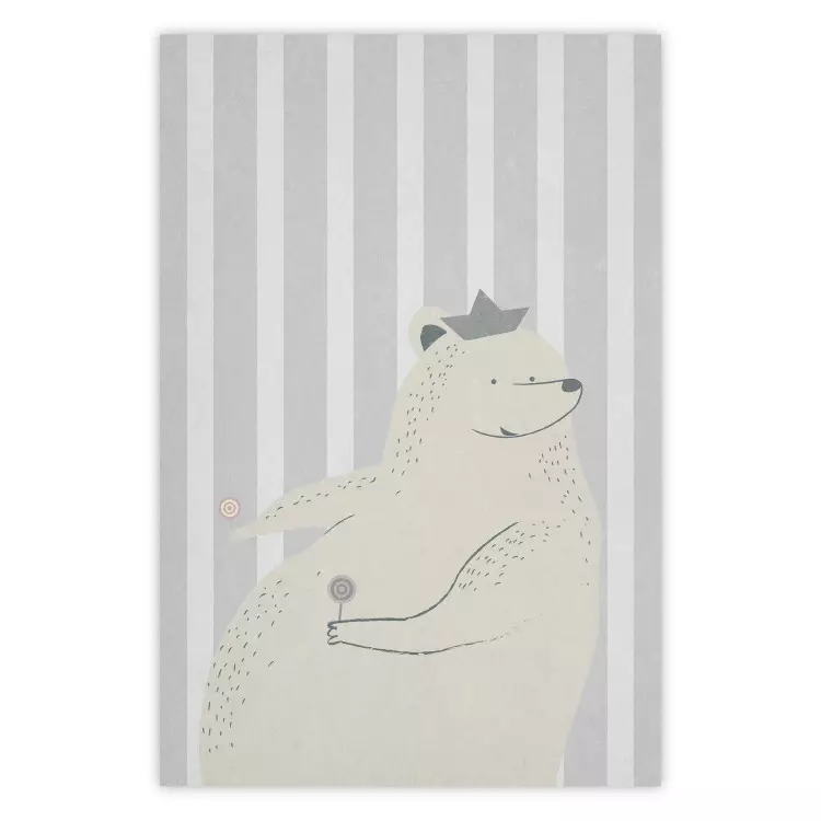 Poster Sweet-Toothed Bear - funny animal with two lollipops on a striped wall