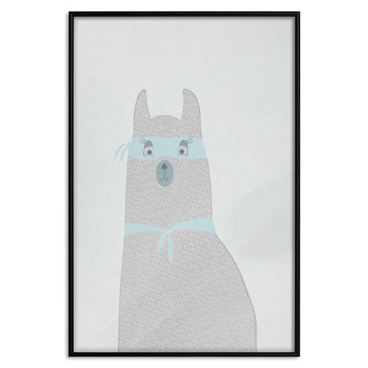 Poster Mysterious Llama - funny animal with ribbons on a solid gray background