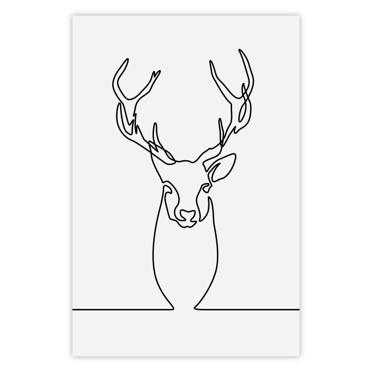 Poster Face of Autumn - black line art of a deer on a solid gray background