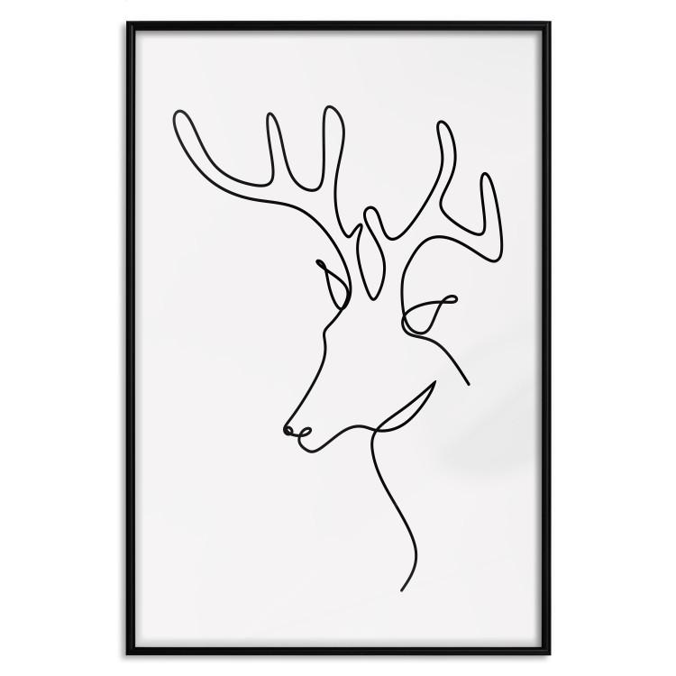 Poster Thoughtful Deer - black line art of a deer on a solid light background