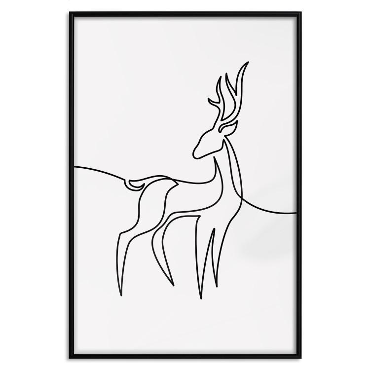 Poster Inquisitive Fawn - abstract line art of a deer on a light gray background