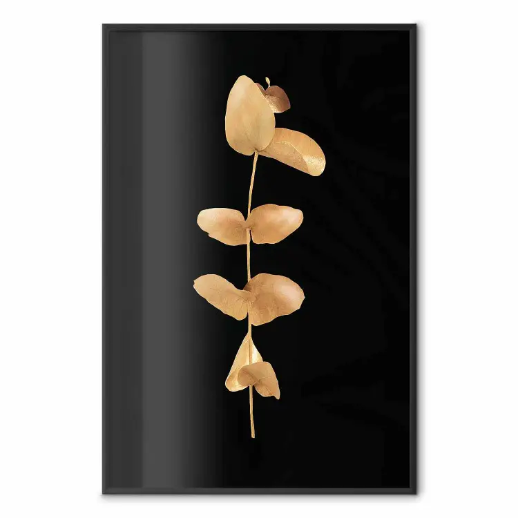 Wall Poster Eternal Plant - golden plant with leaves on a solid black ...