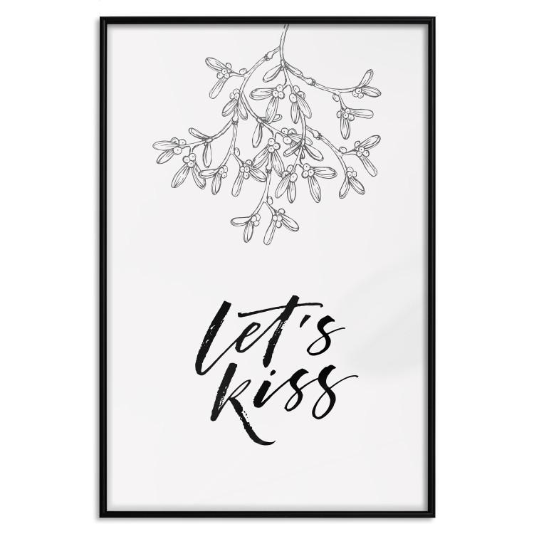 Poster Let's Kiss - plant motif and black English text on a light background