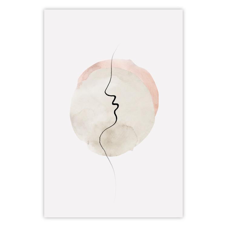 Poster Edge of a Kiss - black line art of a face on a light abstract background
