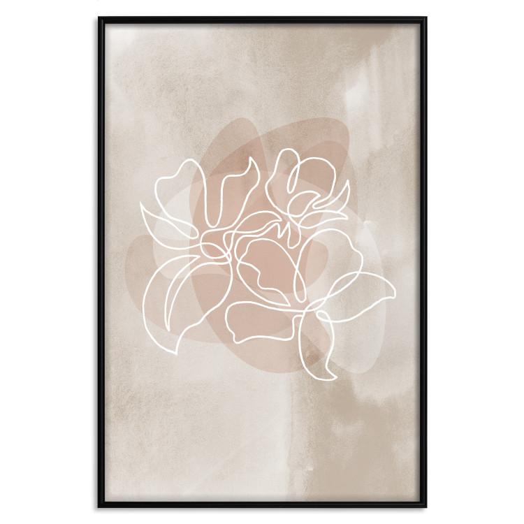 Poster Blossoming Scent - white line art of a flower on an abstract beige background