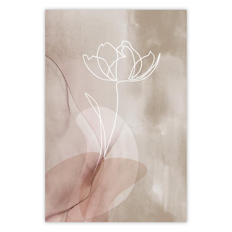 Poster Expanded Trace - white line art of a plant on an abstract beige background