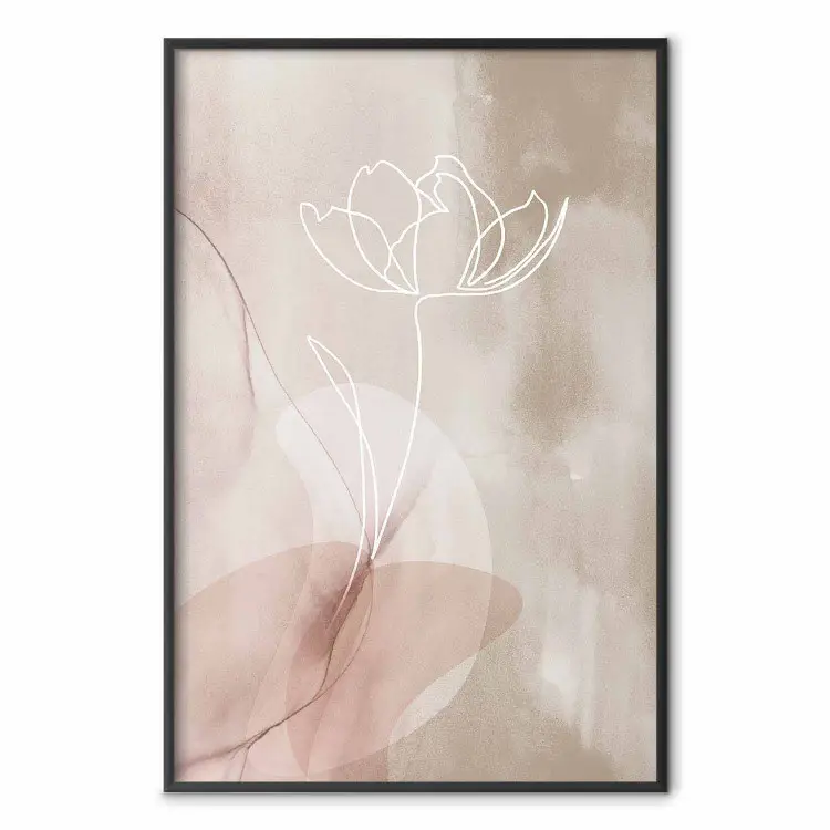 Expanded Trace - white line art of a plant on an abstract beige background