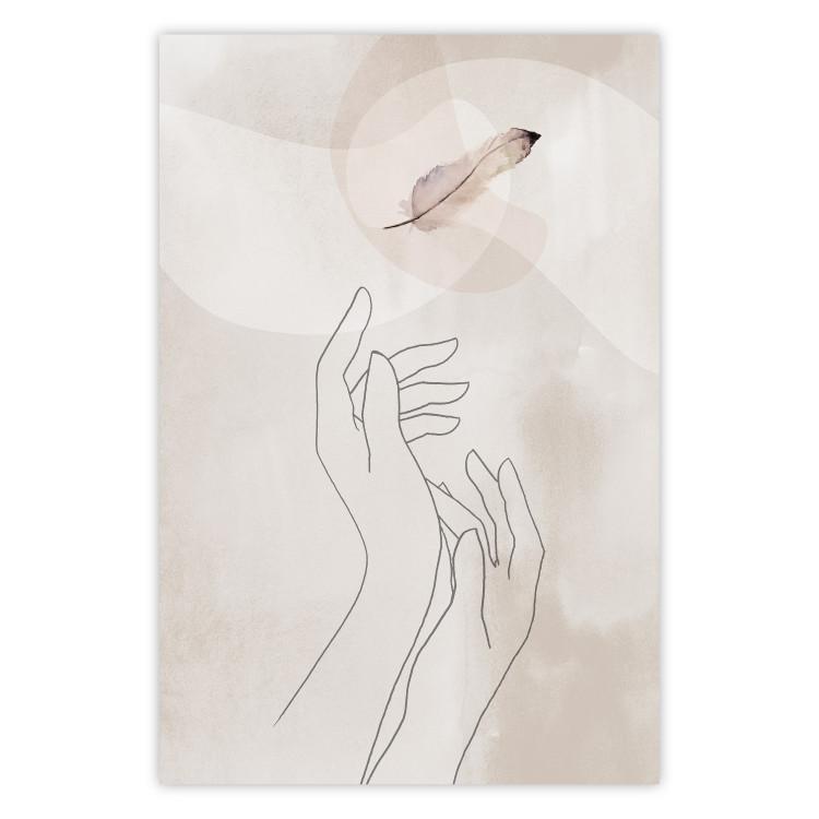 Poster Perfect Lightness - black line art of hands on an abstract beige background