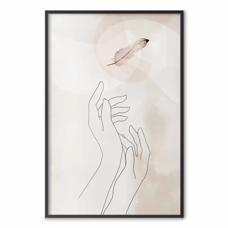 Perfect Lightness - black line art of hands on an abstract beige background