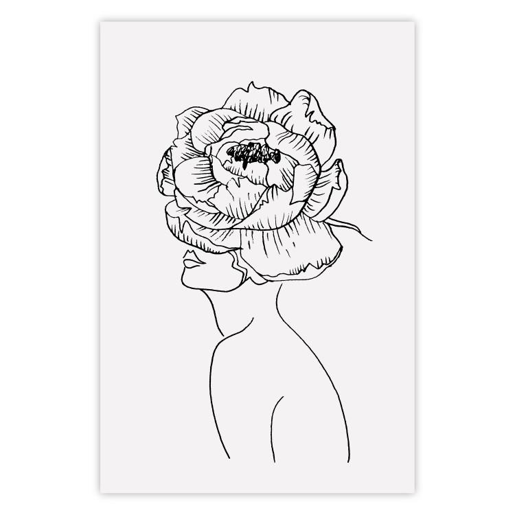 Poster Face of Youth - line art portrait of a woman with flowers on a light background