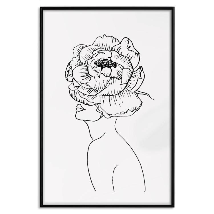 Poster Face of Youth - line art portrait of a woman with flowers on a light background