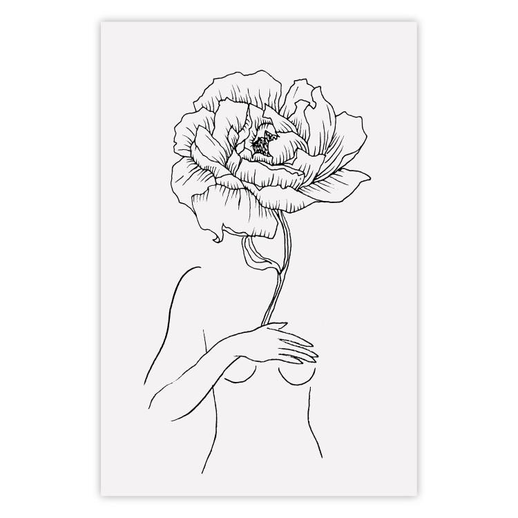 Poster Sensual Blossom - line art of a woman and flowers with a flower on a light background