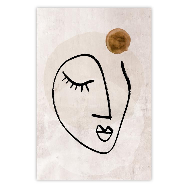 Poster Romantic Thought - abstract black line art of a face on a beige background