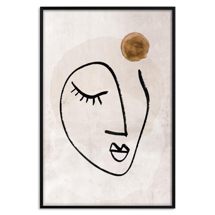 Poster Romantic Thought - abstract black line art of a face on a beige background