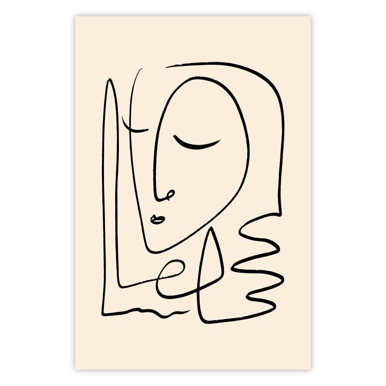 Poster Lightness of Memories - abstract line art of a face on a pastel background