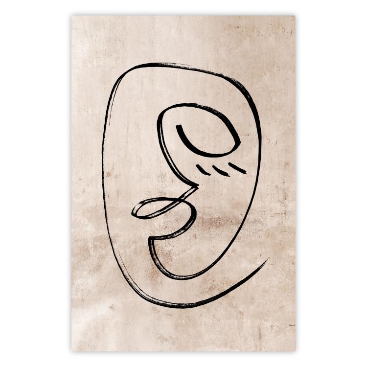 Poster Dreamy Grimace - abstract black line art of a face on a beige background